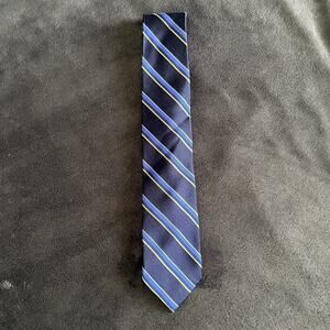 Chaps Men 100% Silk Handmade Traditional Neck Tie  Repp Tie Blue Gold Stripe